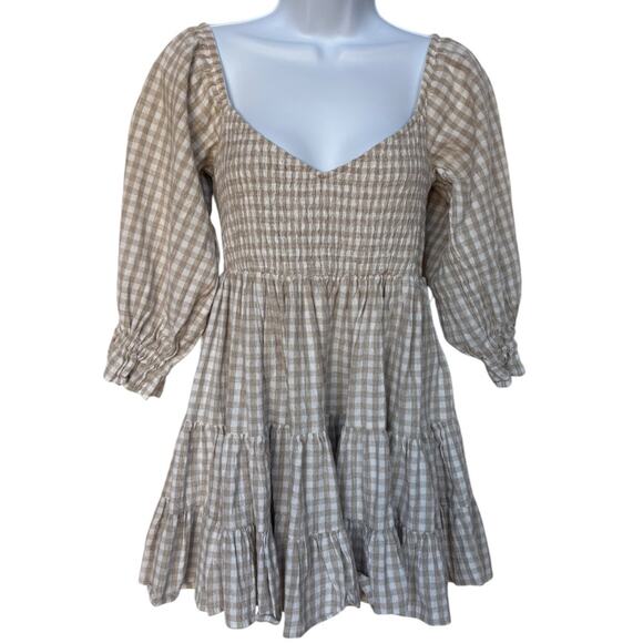 Mabel Dresses & Skirts - Mable Gingham Smocked Babydoll Dress with Tiered Skirt All Cotton size M